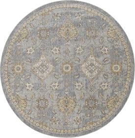 9' Sage Orange And Gray Wool Floral Distressed Round Rug