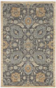 9' X 13' Taupe Orange And Gray Wool Floral Distressed Area Rug