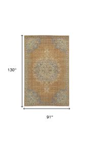 8' X 11' Brown And Gray Wool Medallion Distressed Area Rug