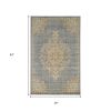 3' X 5' Slate Gray And Orange Wool Medallion Distressed Area Rug