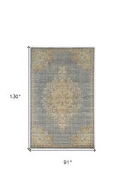 7' X 10' Slate Gray And Orange Wool Medallion Area Rug