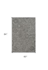 5' X 7' Gray And Dark Gray Abstract Hand Tufted Area Rug