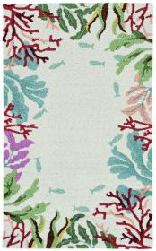 7' Blue Red And Green Fish and Coral Hand Hooked Runner Rug