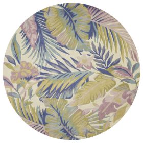 6' Green Pink And Purple Wool Tropical Botanical Hand Tufted Round Rug