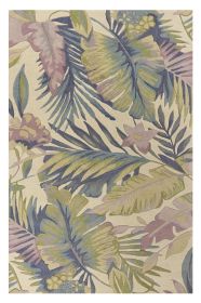 8' X 10' Green Pink And Purple Wool Tropical Botanical Hand Tufted Area Rug