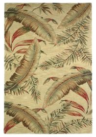 9' X 12' Brown Green And Red Wool Tropical Botanical Hand Tufted Area Rug