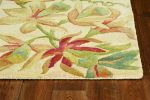 5' X 8' Ivory Green And Red Wool Tropical Botanical Hand Tufted Area Rug