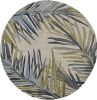 5' Ivory Blue And Green Wool Tropical Botanical Hand Tufted Round Rug