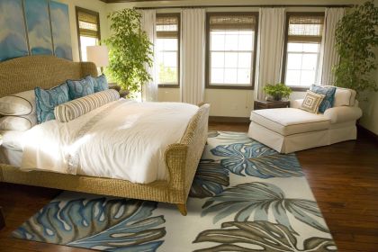 5' X 8' Brown Blue And Green Wool Tropical Botanical Hand Tufted Area Rug