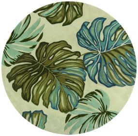 8' Brown Blue And Green Wool Tropical Botanical Hand Tufted Round Rug