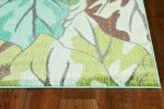 3' X 5' Ivory Blue And Green Botanical Leaves Area Rug