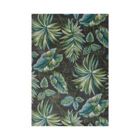 3' X 5' Gray Teal And Green Botanical Leaves Area Rug