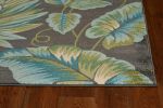 8' X 11' Gray Teal And Green Botanical Leaves Area Rug