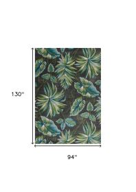 8' X 11' Gray Teal And Green Botanical Leaves Area Rug