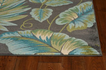 10' X 13' Gray Teal And Green Botanical Leaves Area Rug