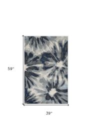 3' X 5' Ivory and Blue Floral Area Rug