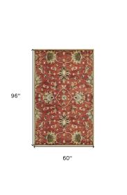 5' X 8' Rust Beige And Gray Wool Floral Medallion Hand Tufted Area Rug