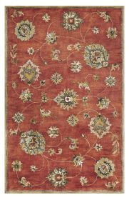 8' X 11' Sienna Gold And Green New Zealand Lambs Wool Floral Vines Hand Tufted Area Rug