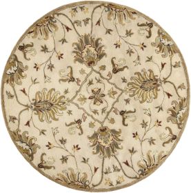 5' Champagne Red And Brown Wool Floral Medallion Hand Tufted Round Rug