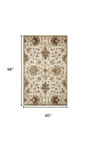 5' X 8' Champagne Red And Brown New Zealand Lambs Wool Floral Medallion Hand Tufted Area Rug