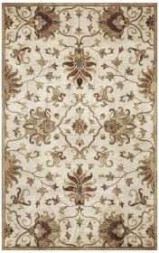 8' X 11' Champagne Red And Brown Wool Floral Medallion Hand Tufted Area Rug