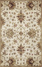 9' X 13' Champagne Red And Brown Wool Floral Medallion Hand Tufted Area Rug