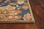 3' X 5' Navy Blue Orange And Brown New Zealand Lambs Wool Medallion Hand Tufted Area Rug