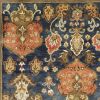 5' X 8' Navy Blue Orange And Brown Wool Medallion Hand Tufted Area Rug