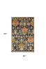 5' X 8' Navy Blue Orange And Brown Wool Medallion Hand Tufted Area Rug