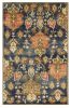 5' X 8' Navy Blue Orange And Brown Wool Medallion Hand Tufted Area Rug