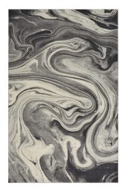7' X 9' Ivory Black And Gray Abstract Shag Area Rug