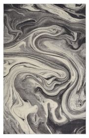8' X 10' Ivory Black and Gray Abstract Shag Area Rug