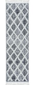 8' Cream And Charcoal Geometric Runner Rug