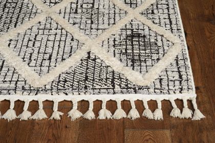 5' X 8' Cream And Charcoal Geometric Area Rug