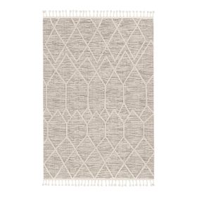 8' X 11' Ivory And Gray Geometric Area Rug With Fringe
