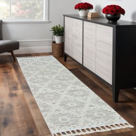 8' Beige and Ivory Geometric Runner Rug