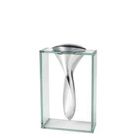 14" Clear Cylinder Aluminum And Crystal Glass Table Vase