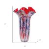 17" Blue Red And White Abstract Wavy Murano Glass Table Vase