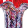 17" Blue Red And White Abstract Wavy Murano Glass Table Vase