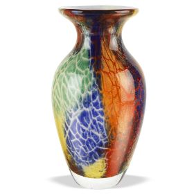 11" Blue Green And Orange Urn Murano Glass Table Vase