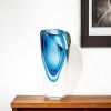 10" Clear And Blue Abstract Cylinder Lead Free Crystal Table Vase