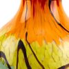 11" Black Blue Red And Yellow Abstract Urn Handblown Glass Table Vase