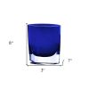 8" Cobalt And Clear Oval Lead Free Crystal Table Vase