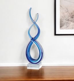 14" Clear and Blue Murano Glass Modern Abstract Tabletop Sculpture
