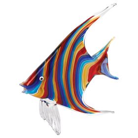 9" Blue and Red Murano Glass Fish Figurine Tabletop Sculpture