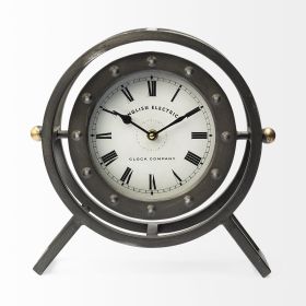 12" Black And White Metal Table Clock