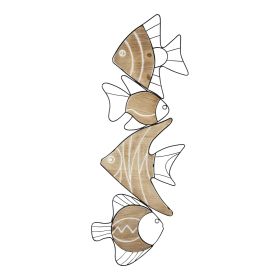 34" X 12" Natural and Black Fish Wood and Metal Hanging Dimensional Sculpture