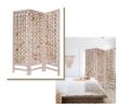 72" Pink Solid Wood Folding Three Panel Screen Room Divider