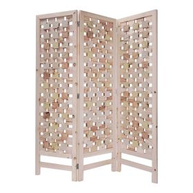 72" Pink Solid Wood Folding Three Panel Screen Room Divider