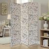 71" Beige and Black Fabric Folding Three Panel Screen Room Divider